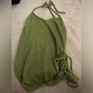 Shein Plain Knitted Drawstring Cover Up in Olive Green